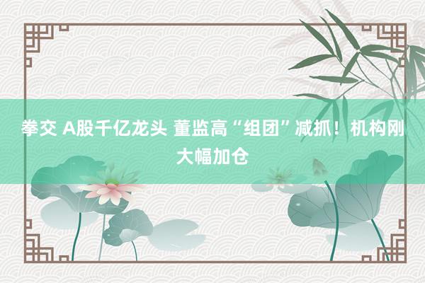 拳交 A股千亿龙头 董监高“组团”减抓！机构刚大幅加仓